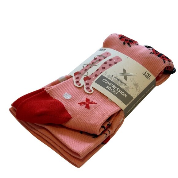 Extreme Fit Ladybug Compression Socks L/XL Knee High Supportive Pink Red Travel - Picture 7 of 11
